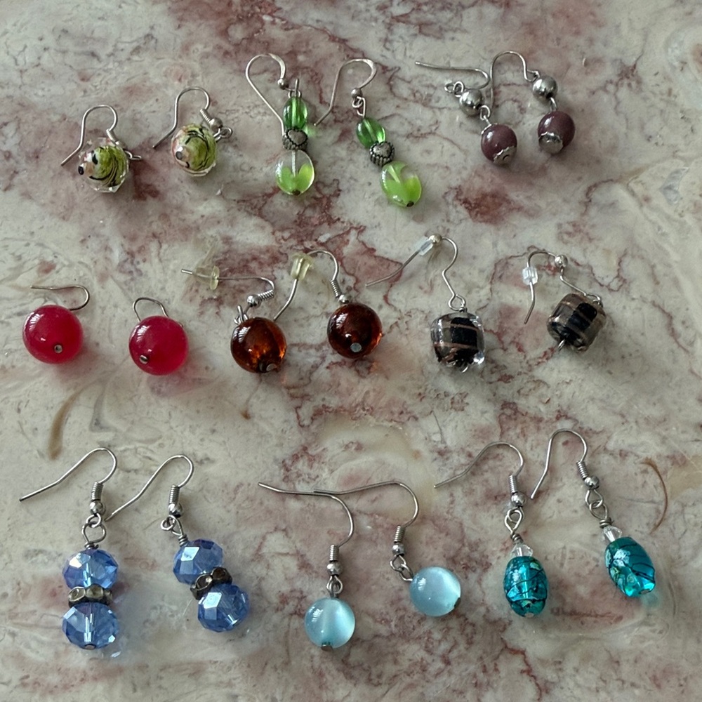 EUC Vintage Bundle~9 Pairs Small Various Colored Beaded Earrings Sets